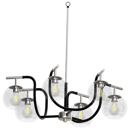 Ambiate Rotondo Chandelier 6-Lght Fixture, Blk, Nckl Accents, Clear Glass Globes, 6 E26, 40W Max, Dimmable AL10008C6